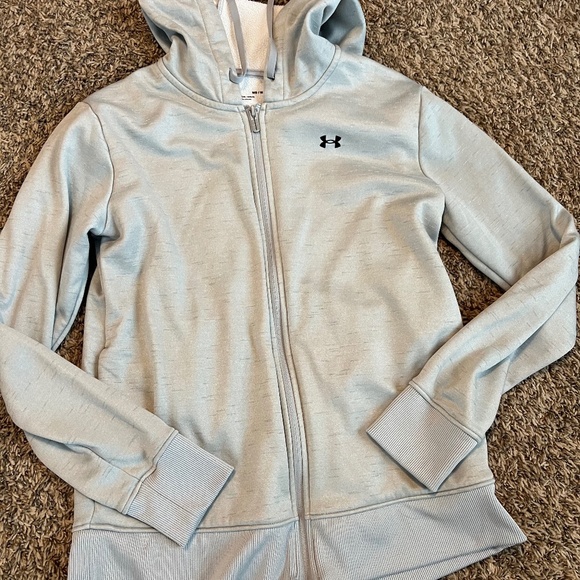 Under Armour womens gray fleece full zip hooded sweatshirt size medium - Picture 1 of 4
